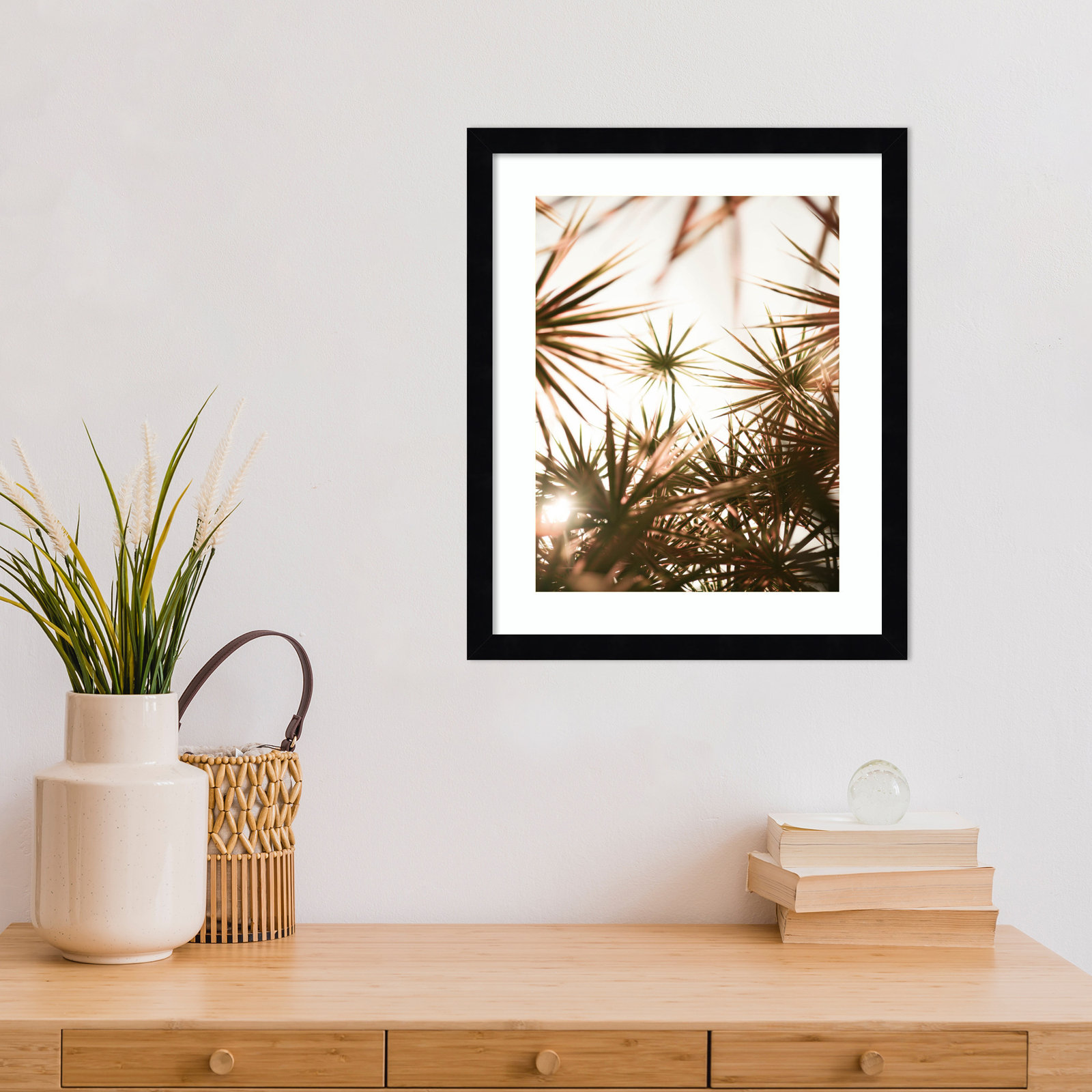 Starlight Through Palms by Daisey Wood Framed Wall Art Print, Black , 17" H x 14" W