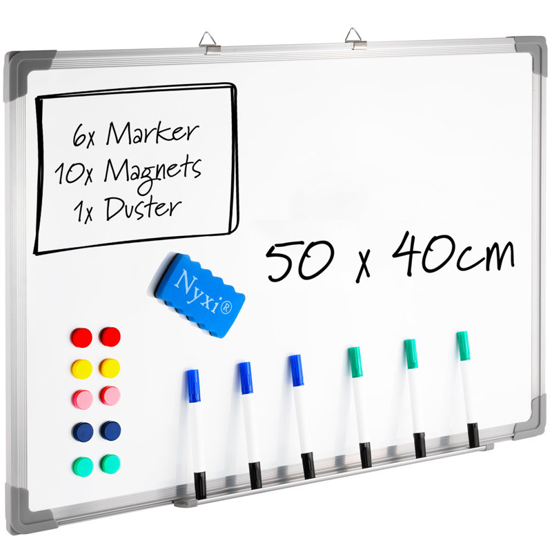Nyxi Magnetic Whiteboard 50 x 40cm with 6 Markers, 10 Magnets and Eraser, 40cm H x 50cm L