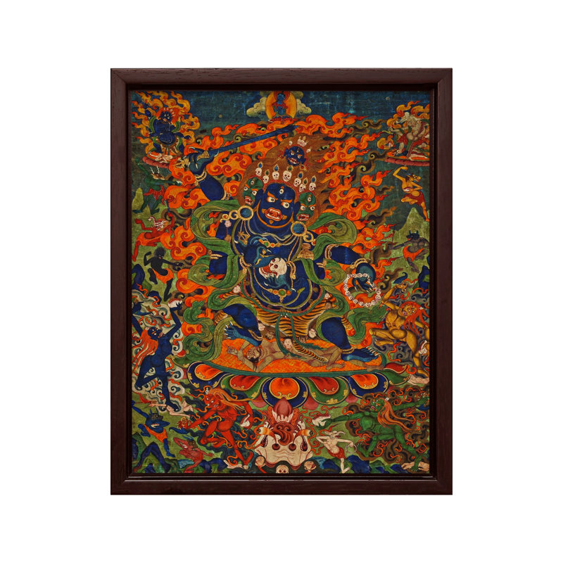 Mahakala à quatre visages, Canevas, Encadrement brun, H 11 po x l 14 po