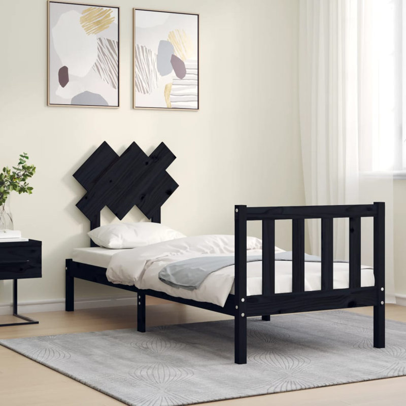 Bed Frame with Headboard, Black, Small Single (2'6)