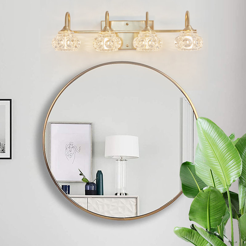 Éclairage pour salle de bain 4 lumières en cristal rétro, Doré