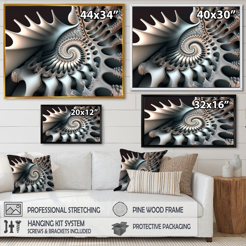Stak Fractal Flower Universe IV - reproduction sur toile, H 24 po x l 32 po x P 1 po, Cadre flottant doré
