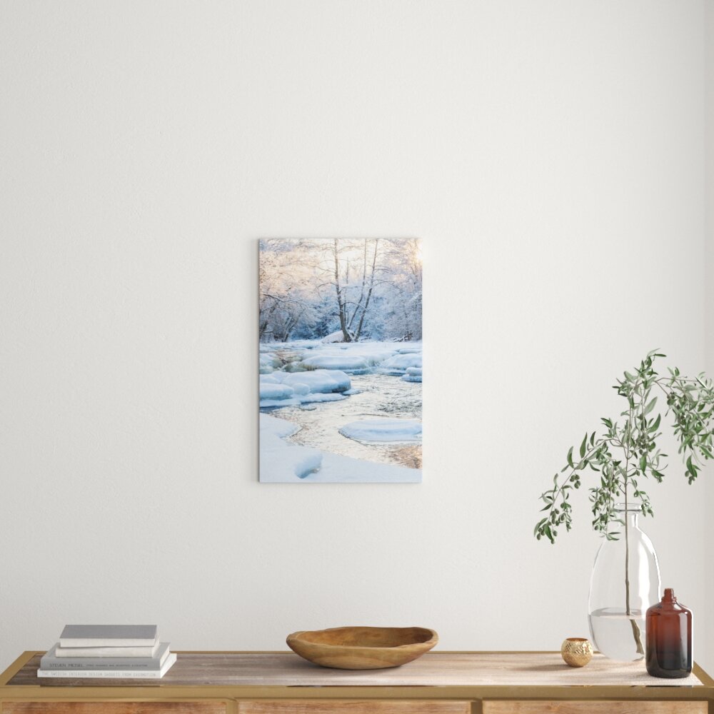 Leinwandbild Bach in Winterlandschaft, Fotodruck