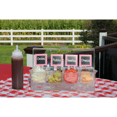 Large Clear Condiment Server Organizer On Ice With Containers And Lid – BPA-Free Serving Bar Compartments And Plastic Box Tray – Chilled Caddy Dispenser Set - Holds 80 Oz Total
