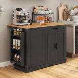 Portable Mobile Rolling Kitchen Island With Trash Can Storage Cabinet & Drop Leaf, Wheels Drawer Cabinet For 13 Gallon Garbage Bin