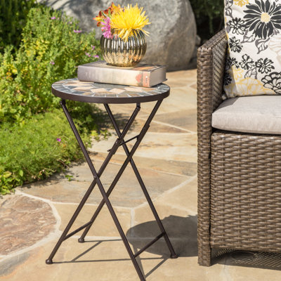 Table d'appoint transitionnelle avec beau carrelage en céramique et mosaïque de pierre, pliable, 14,22 po x 21,81 po, beige et noir