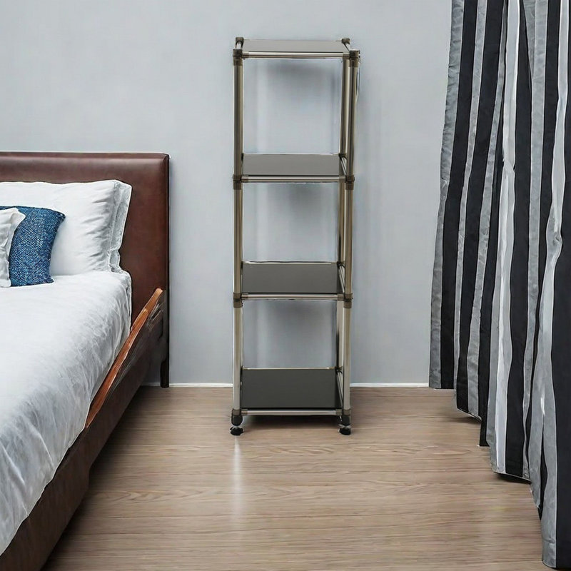 Korean 4-Tier Heavy Duty Stainless Steel Storage Shelving Unit, 100Lbs/Shelf (49"H X 14.9"W X 13.7"D) For Indoor/Outdoor Organization , Modular Rack,  Extremely Durabl