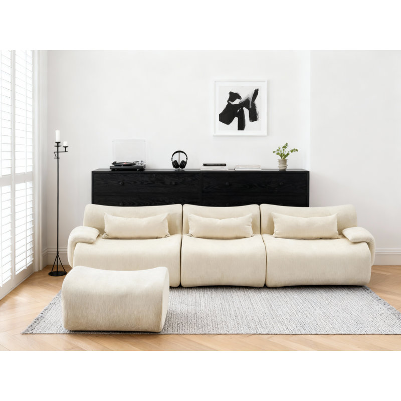 Canapé moderne à profil bas de 116 po à 3 places avec coussins Cloud Axis, Chenille blanche