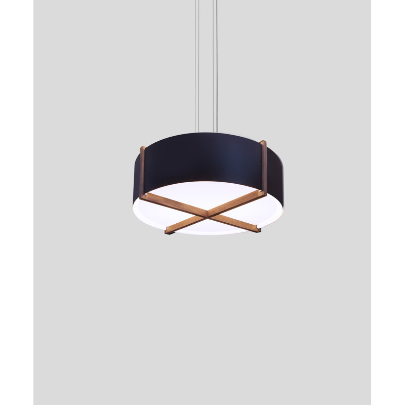 Luminaire suspendu tambour simple à 4 lumières Plura, 4000, Noir mat / blanc mat, Noyer
