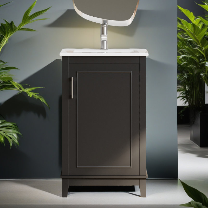 Petit meuble-lavabo moderne de 20 pouces avec lavabo en céramique - 20 * 14,5 * 33,3 pouces, rangement spacieux, 1 porte à fermeture douce