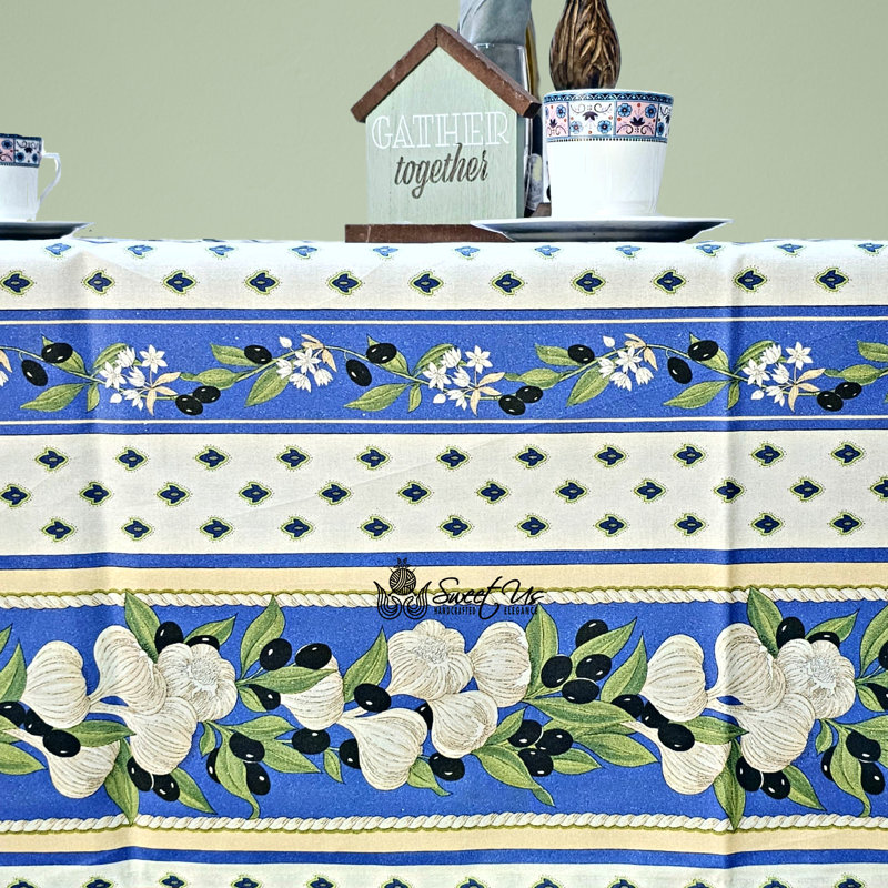 Wipeable Stain Resistant French Provencal Rectangle Floral Cotton Tablecloth