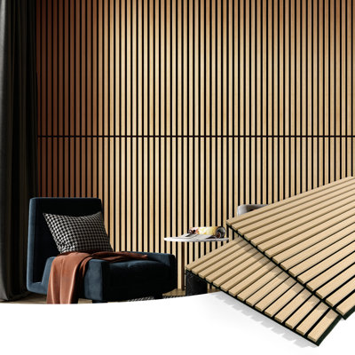 4Pcs 23.6" x 47.24" Wood Look Acoustic Slat Wall Paneling,Sound proof 3D Wall Panels (31 sq.ft./Case)