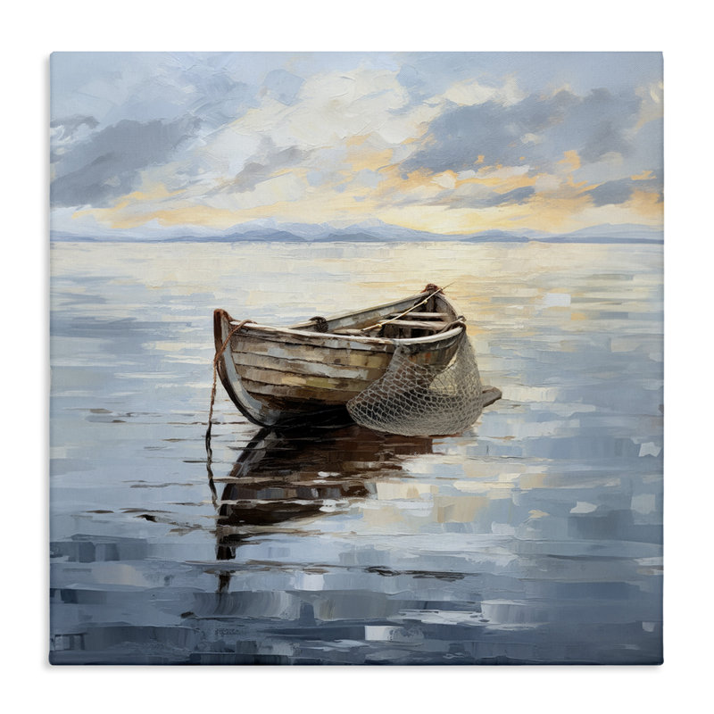 Peinture d'un bateau de pêche par Ray Powers, H 24 po x l 24 po x P 1,5 po