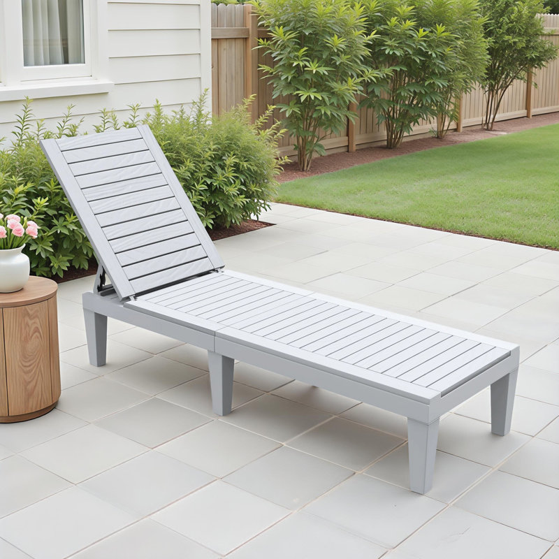 Alizay 74" Long Outdoor Resin Reclining Chaise Lounge, Black, 2