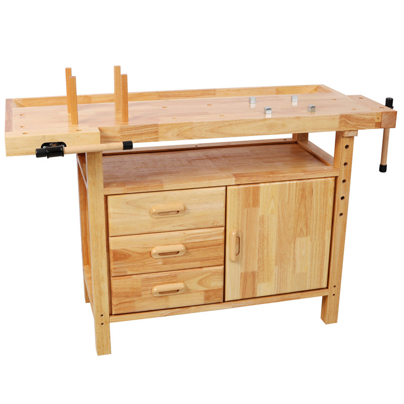 Professional Rubberwood Solid Wood Workbench-3 Drawers