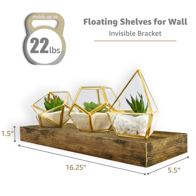  Floating Shelves with Invisible Mounting Set of 4, 16.25" H x 5.5" W x 1.5" D