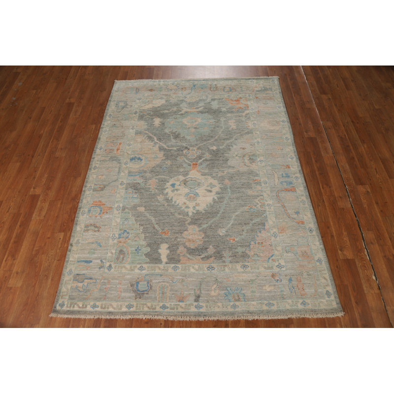 Vegetable Day Gray Wool Oushak Turkish Rug 5x7