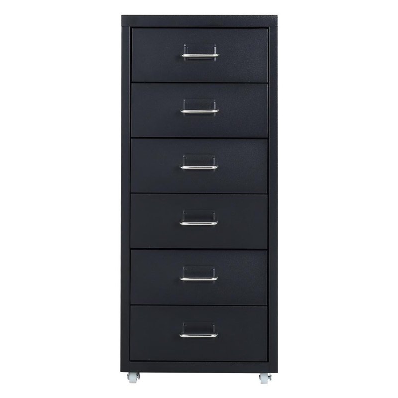 Eulys 6 Drawer Filing Cabinet, Black