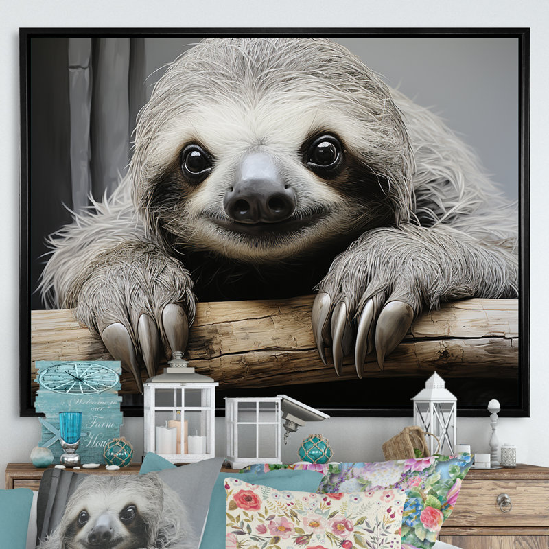Paresseux doux - impressions sur toile, Cadre flottant noir, H 12 po x l 20 po x P 1 po