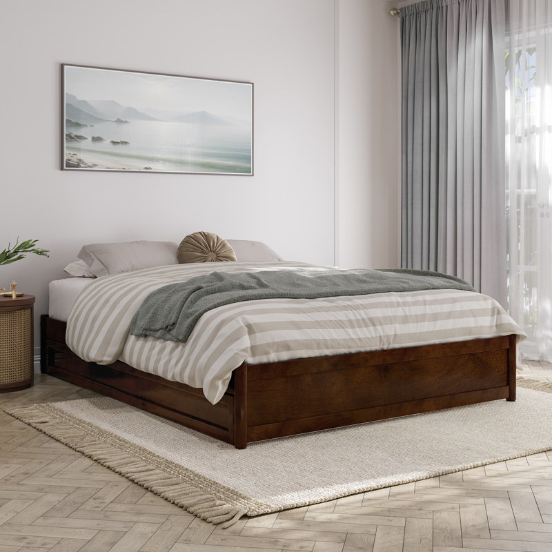  Lamariah Solid Wood Platform Bed with Matching Trundle, Queen, Walnut
