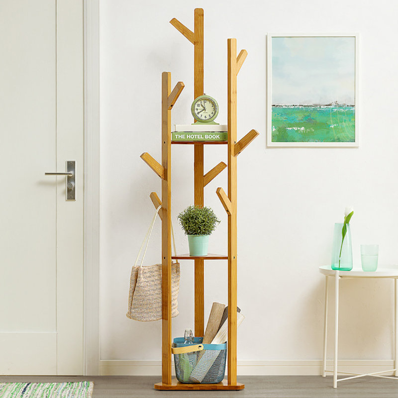 Audrianna Solid Wood Freestanding Coat Rack, Natural