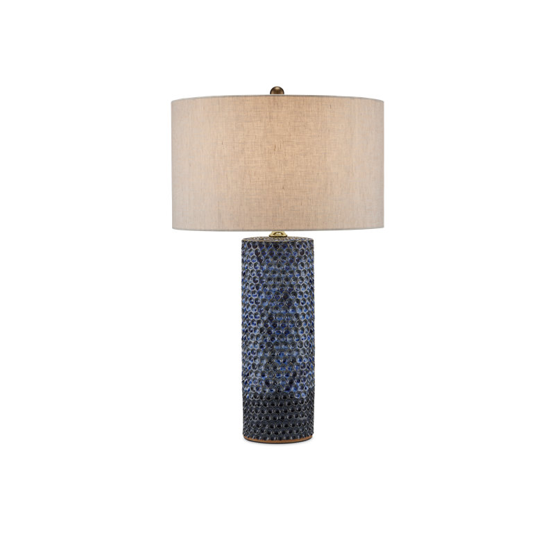 Lampe de table à pois en céramique, Bleu réactif / laiton poli