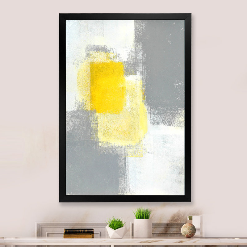 Colorfields In Shades Of Gray And Yellow V - Modern & Contemporary Canvas Wall Decor, Black Picture Framed Canvas