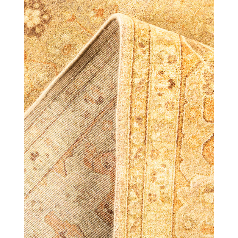 Tapis traditionnel sable noué à la main de conception unique 6 pi x 9 pi 6 po Keller