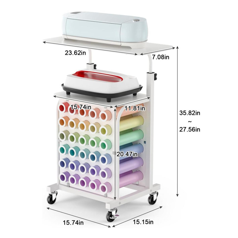 Rolling Craft Cart With Vinyl Roll Holder And Adjustable Table Height, Craft Organizers And Storage Table Compatible