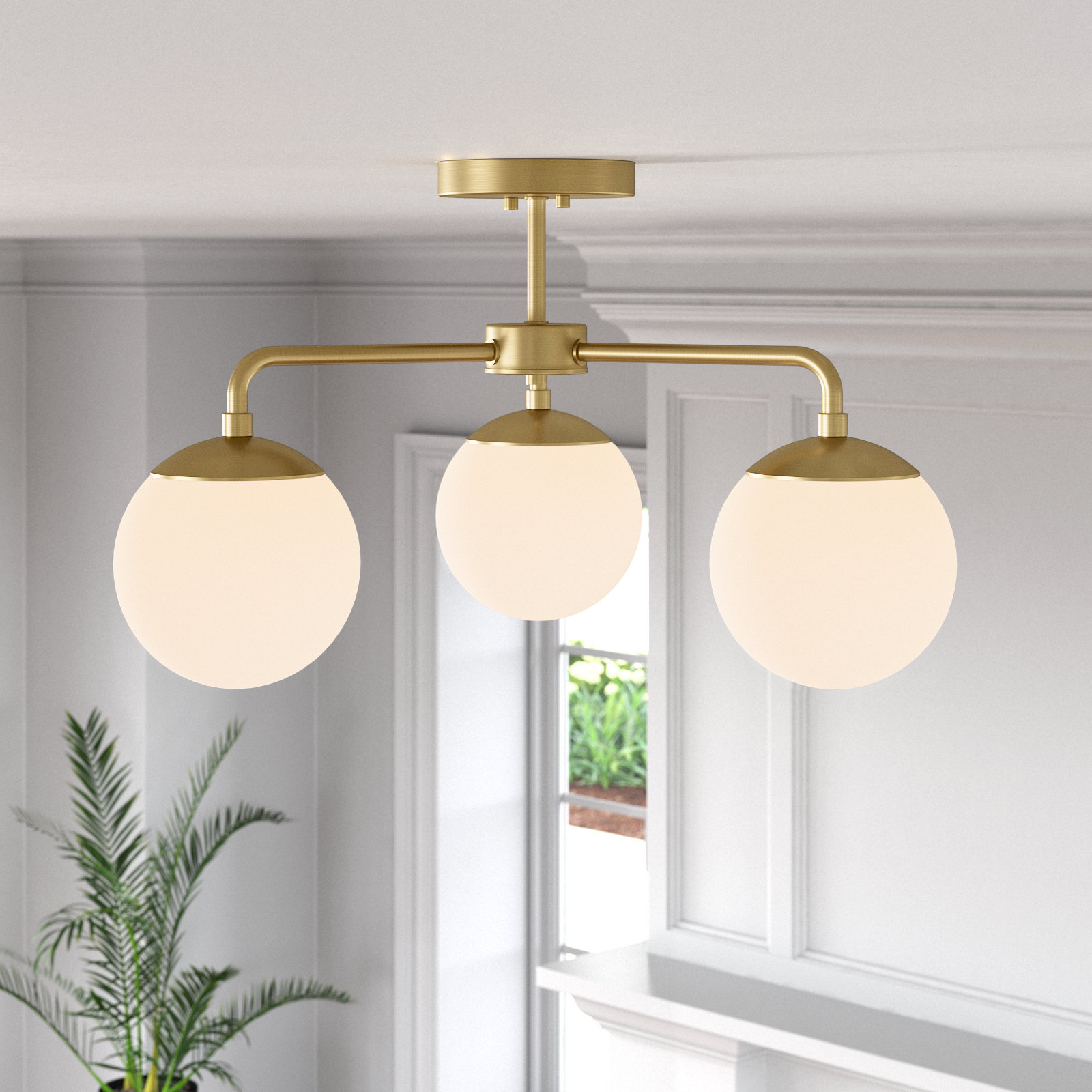 Kobie 3-Light Semi Flush Mount, Lacquered Brass