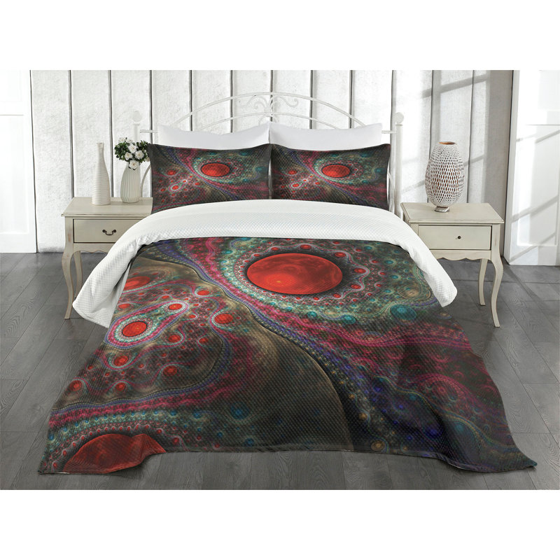 Ambesonne Pearls Bedspread Set Vintage Abstract Forms Multicolor, King Coverlet / Bedspread + 2 Standard Shams