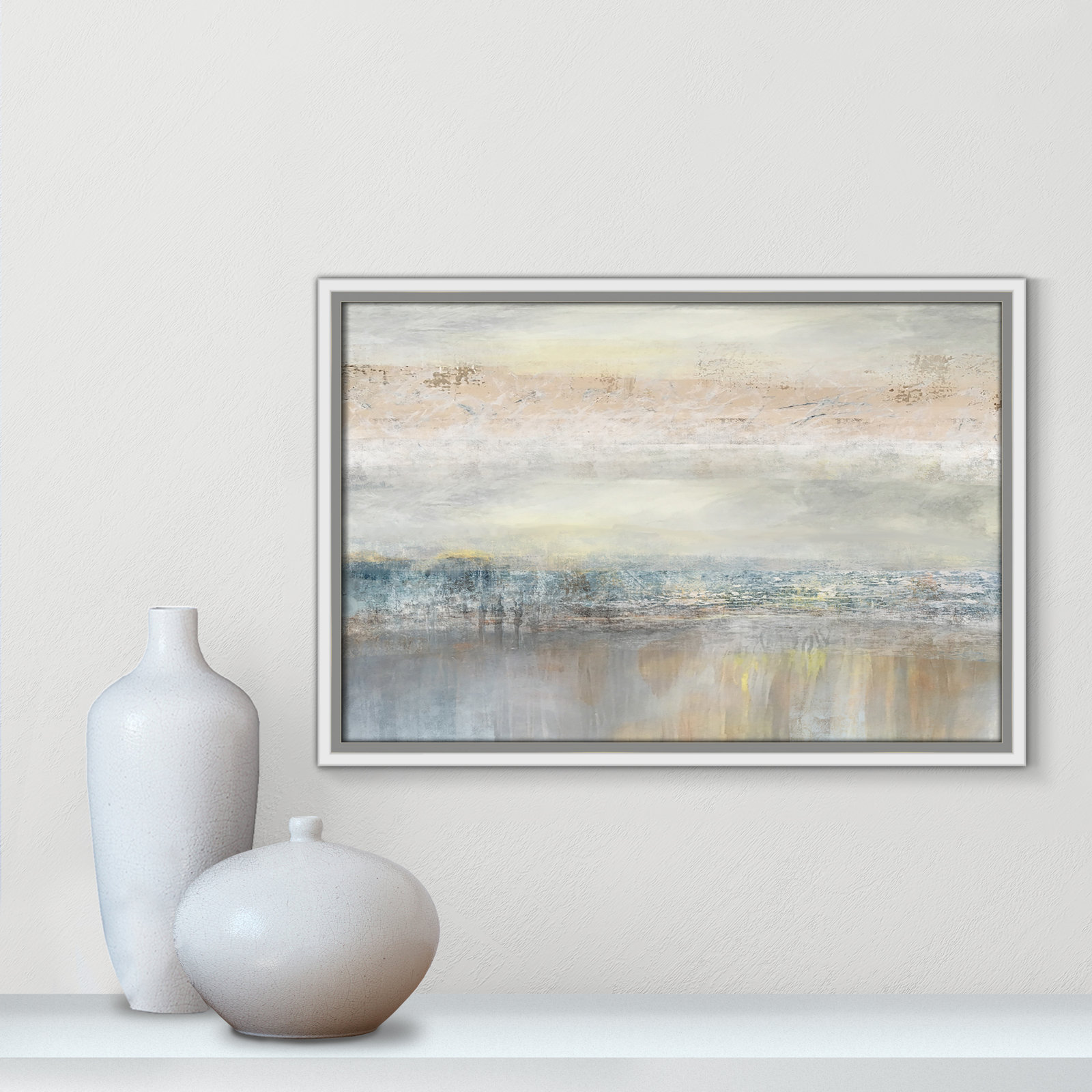 Electra "From A Distance" Painting by Nan, 13.5" H x 19.5" W, Picture Framed Canvas, White