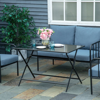 Table de jardin pliante avec trou pour parasol, noire