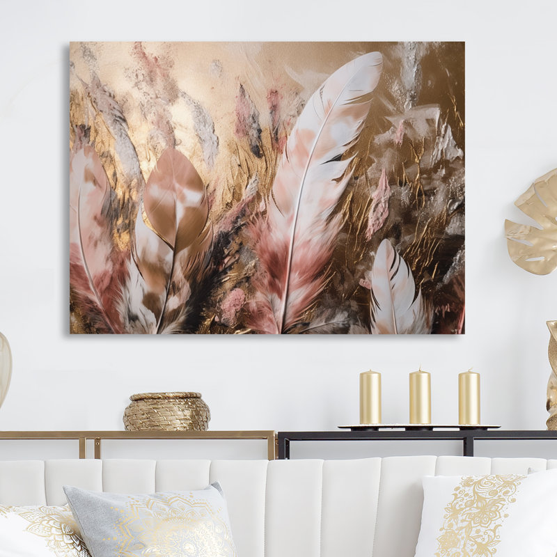Décoration murale dorée en plumes glamour de Boho Fantasy III - Glam Feather, H 12 po x l 20 po x P 1 po