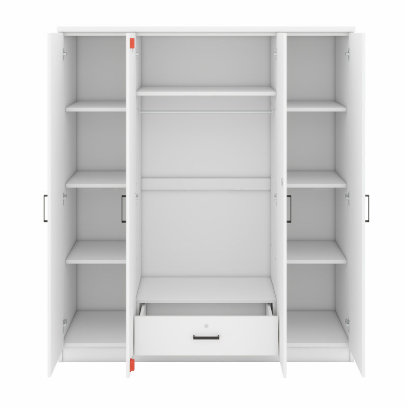 Armoire-penderie 4 portes avec tablettes, Blanc