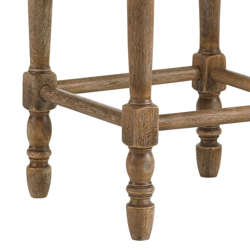 Upholstered Counter Stool with Solid Wood Frame, Weathered Oak, Beige