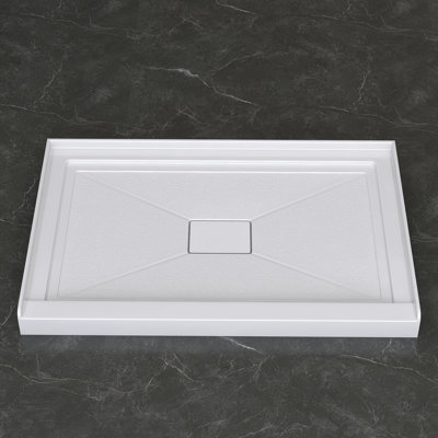 Plateau de douche rectangulaire en alcôve en acrylique blanc 48 po x 32 po x 48 po avec couvercle à drain central