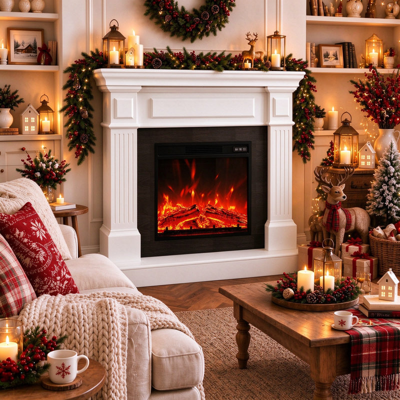 Canora Grey White Electric Fireplace with BTU 5100, Manteau de cheminée 40 po + insert 18 po
