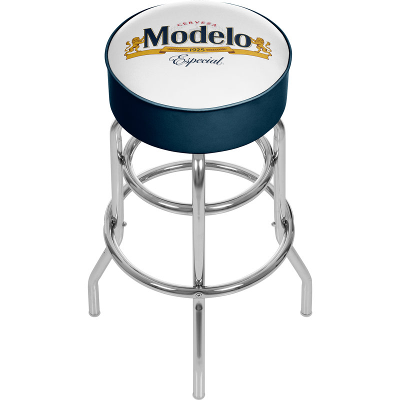 Modelo White and Blue Swivel Metal Bar Stool