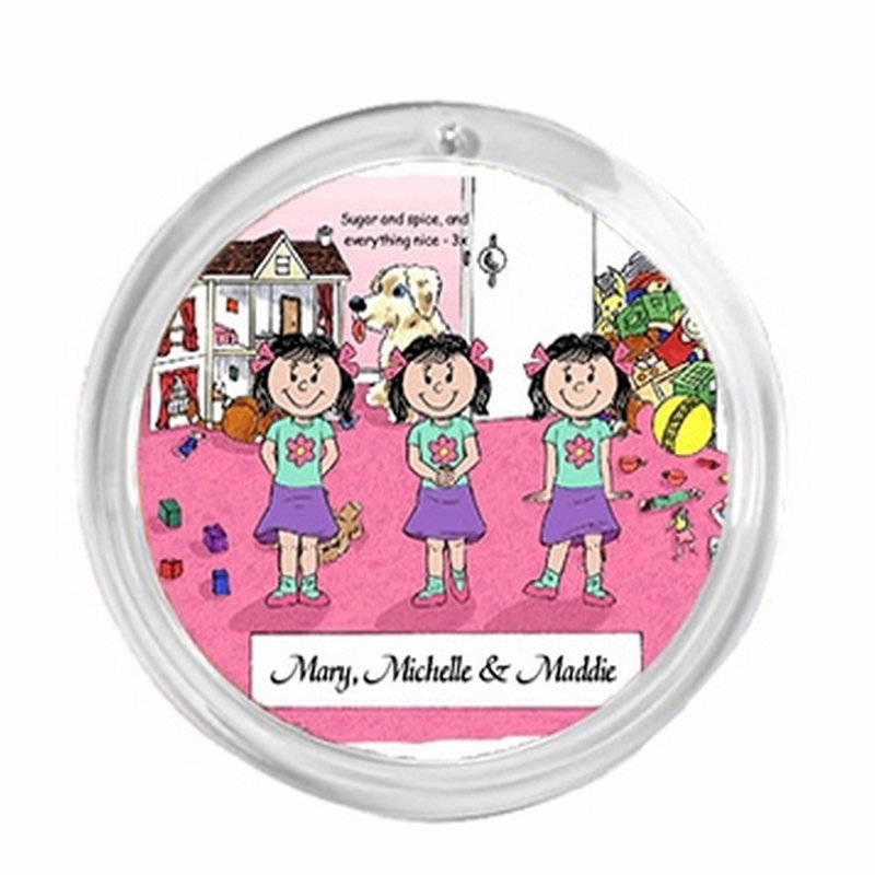 Ornement de Noël rond personnalisé: triplés, filles, Oui