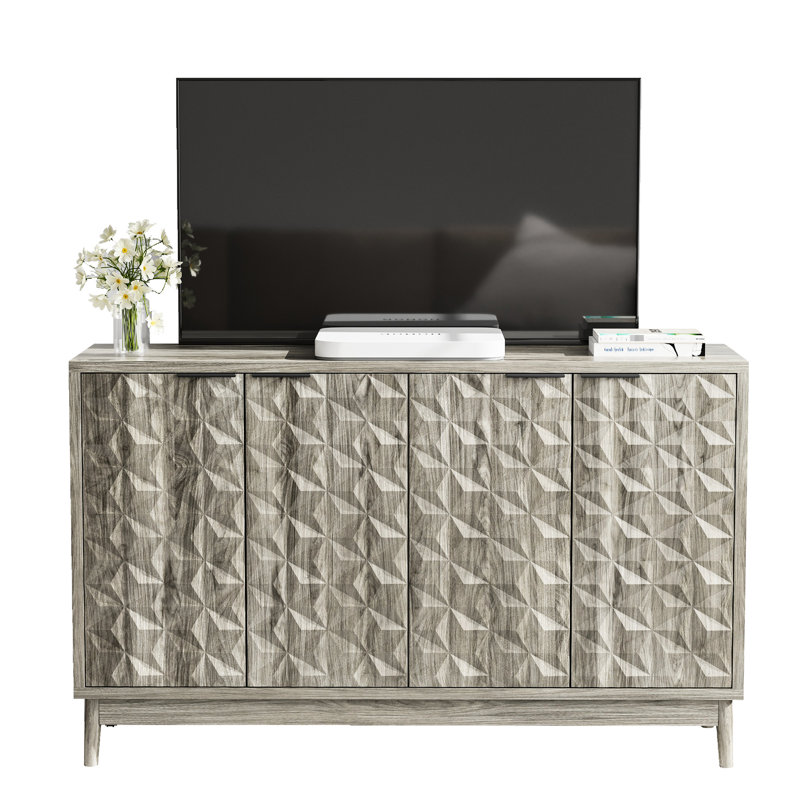 Armoire contemporaine pour le salon, la salle à manger - Tablettes réglables grises avec rangement moderne en relief