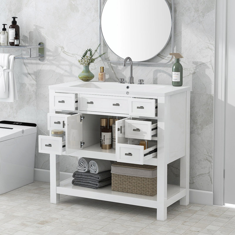 Meuble-lavabo 36 po avec lavabo supérieur, Blanc