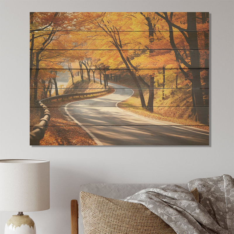 Golden Road Into The Autumn Forest IV - Route sur bois, H 34 po x l 44 po x P 0,78 po