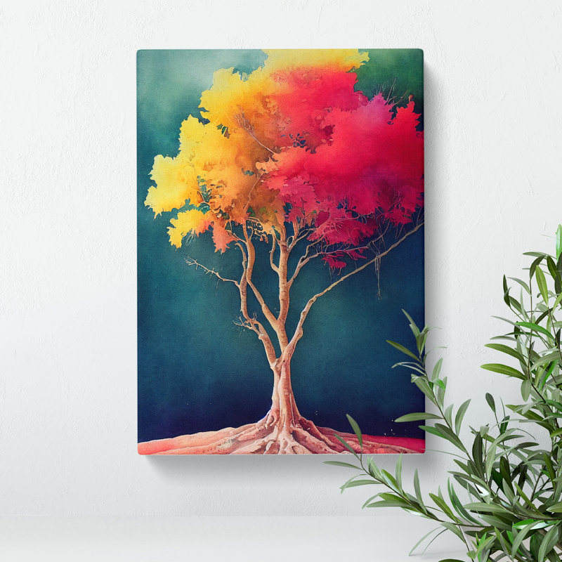Lone Watercolour Tree No.2 - Wrapped Canvas, 50cm H x 35cm W x 3cm D