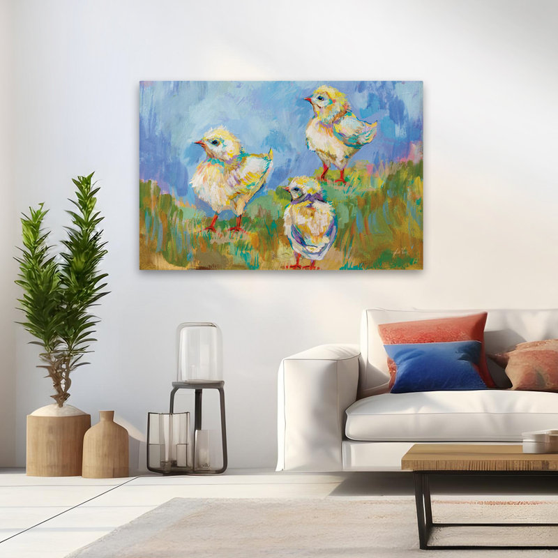 Animals And Aqua Easter Chicks Trio Art, 32" H x 48" W