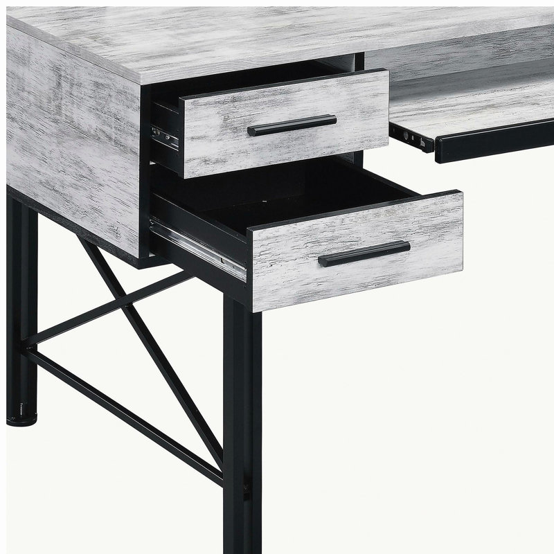Bureau d'ordinateur à 5 tiroirs rétro noir et blanc