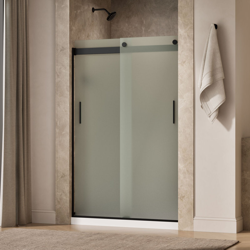 Levity 47.58" x 74" Bypass Shower Door with CleanCoat Technology, Matte Black, Frosted