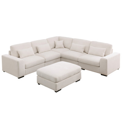 113" W Standard Size L-Shaped Corner Modular Sectional Sofa With Movable Ottoman