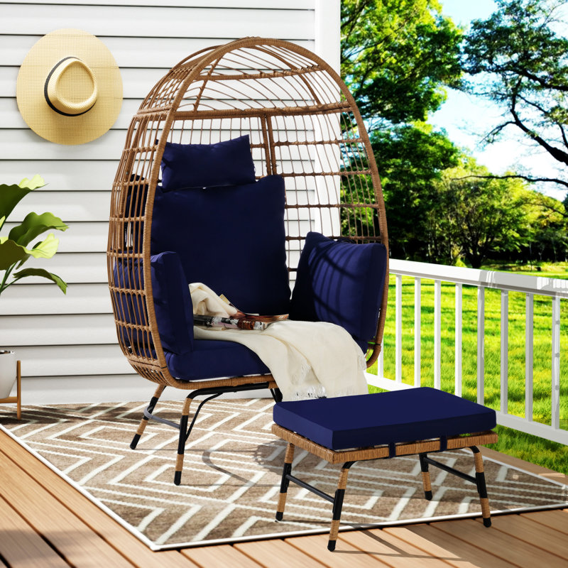 Fauteuil en osier, Bleu foncé / beige / brun