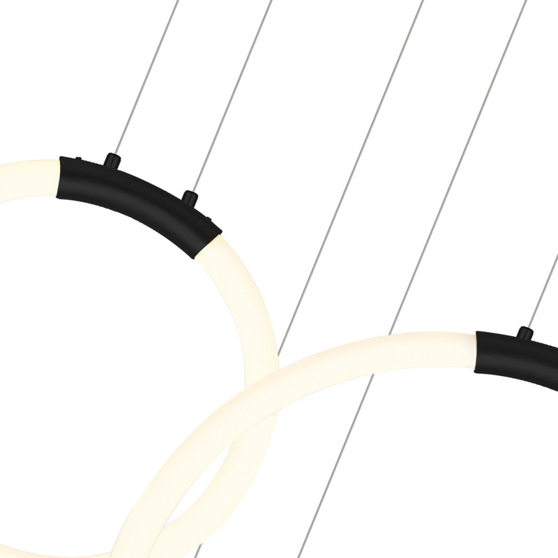 44'' Modern 5-Light LED Chandelier in Black – Contemporary Ring Pendant Light for Foyer, Stairwell, or Dining Room – Integrated LED, No Bulb Required